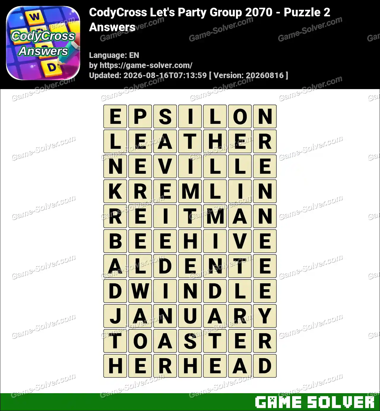 CodyCross Let’s Party Group 2070 – Puzzle 2 Answers